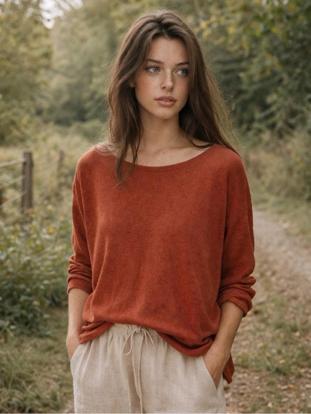 Eileen Fisher Terracotta Italian Yarn Viscose Blend Crewneck Sweater Small